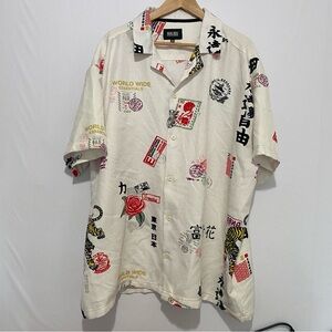 Malibu Graphic Button Up Shirt 3X Stamps Print Streetwear Summer Casual Men's